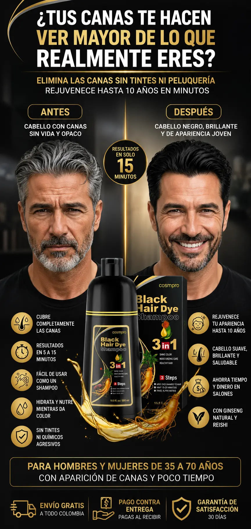 . Black Hair Dye Shampoo 3 en 1 ✅