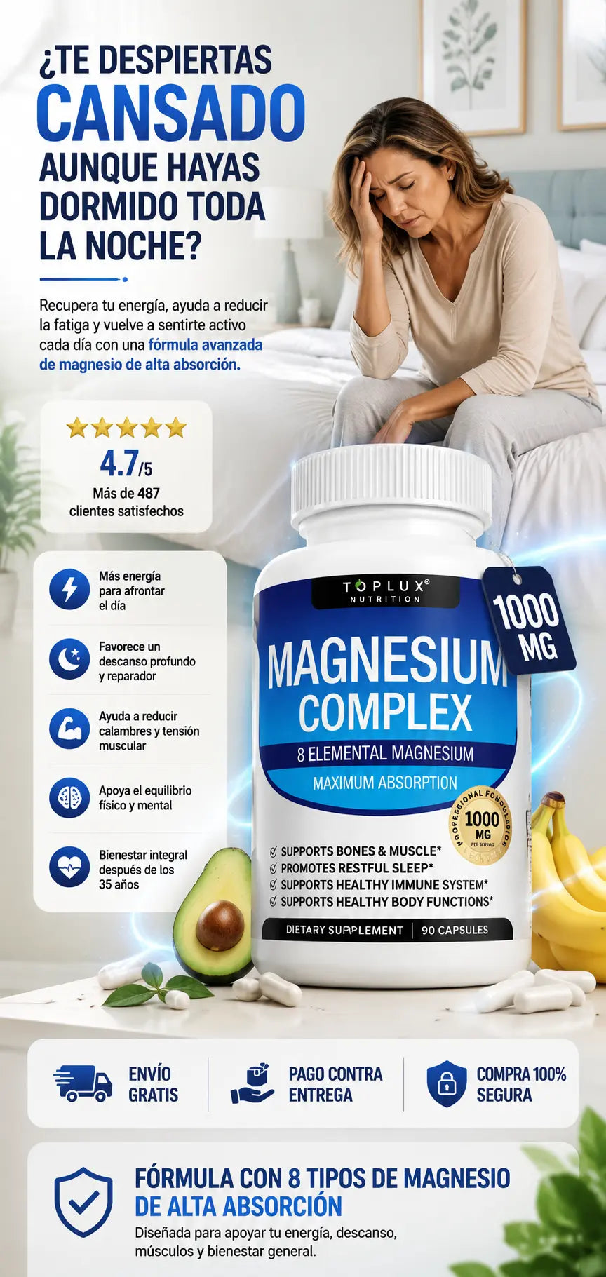 ⚡ ¿Te Despiertas Cansado? Recupera Tu Energía con Magnesium Complex 1000mg ⚡
