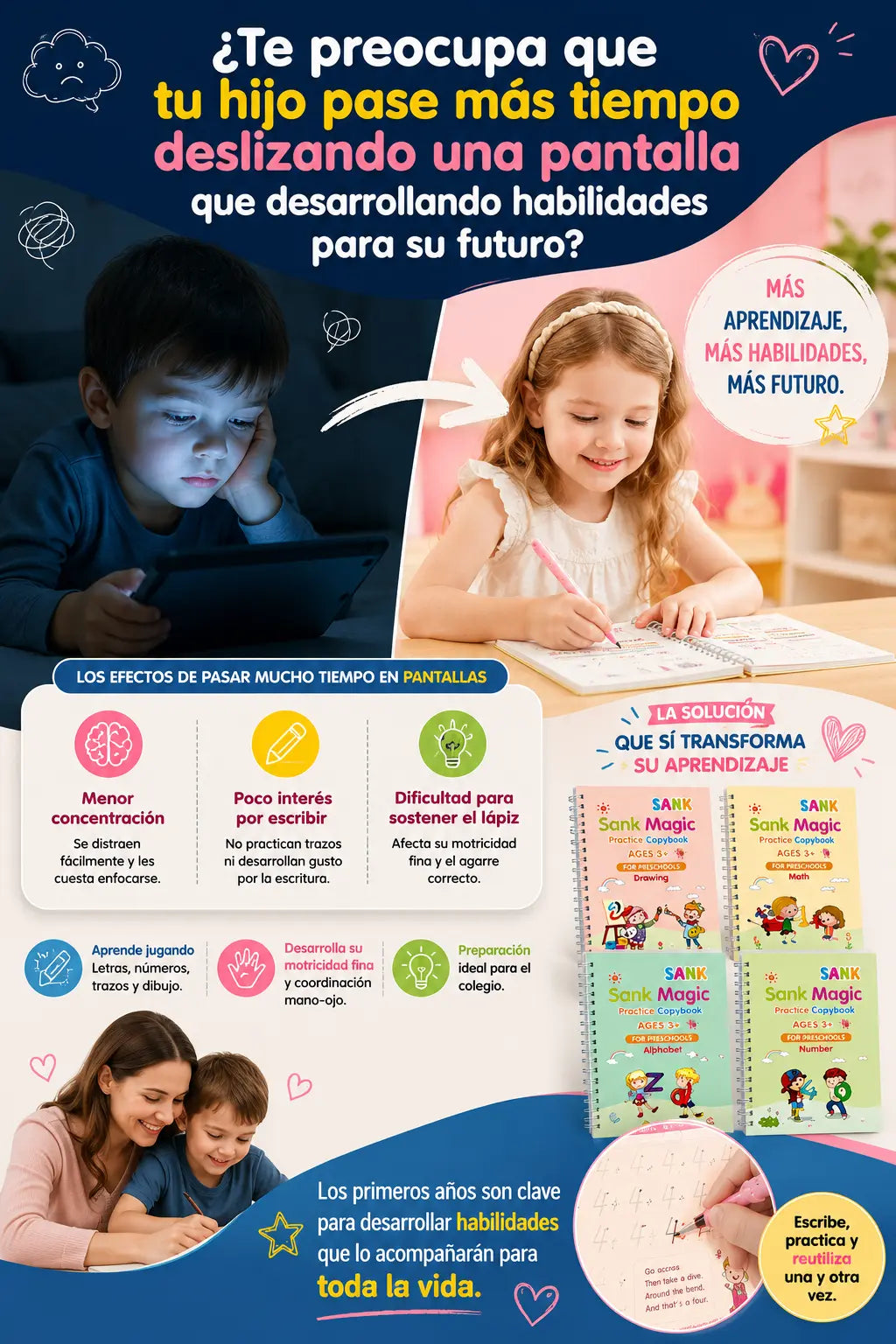 📖 Cuadernos Mágicos Reutilizables para Niños 👧| Aprende a Escribir Sin Pantallas 👦