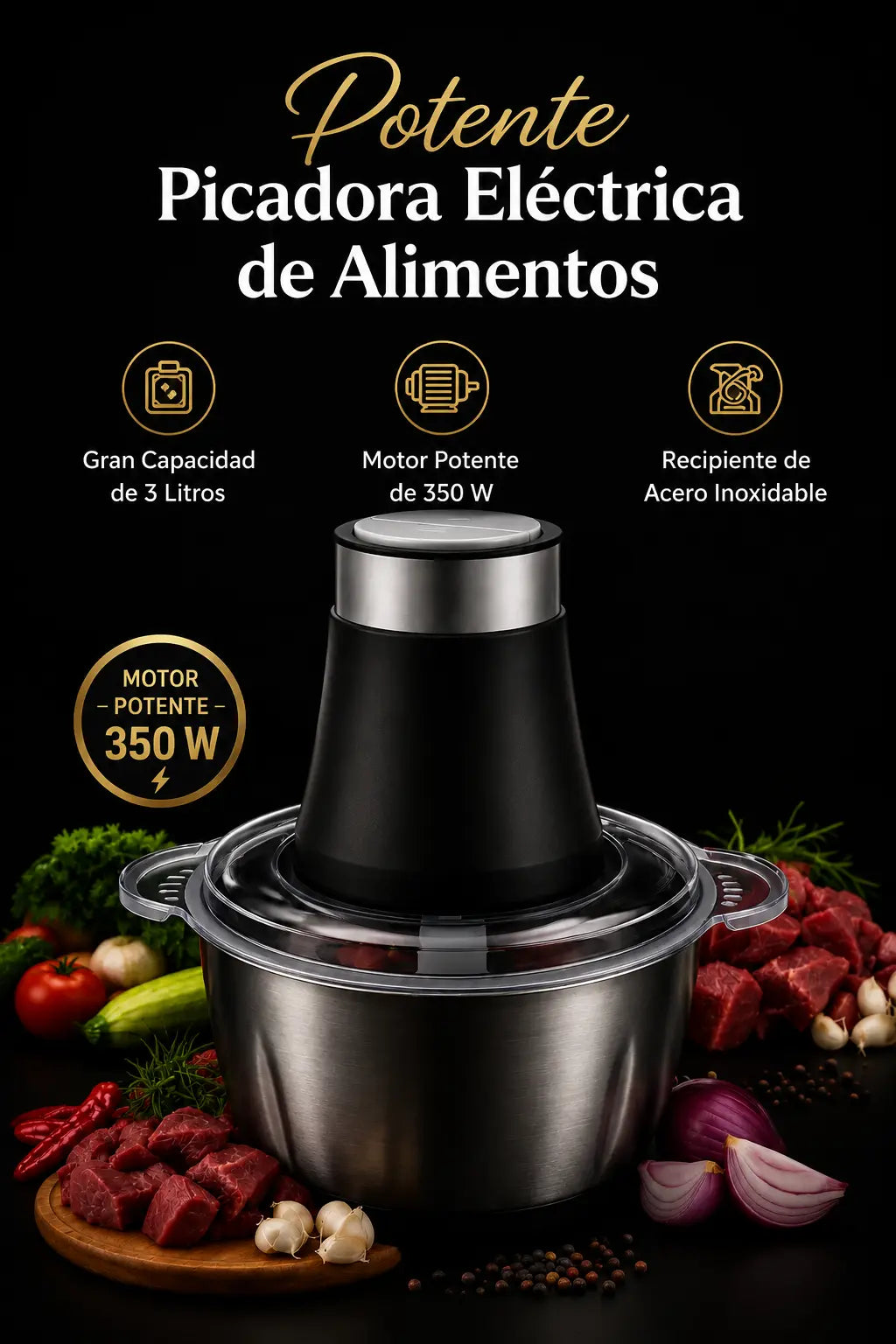 🔥⚡ Molino Picador Eléctrico 3L–350W Potencia Profesional para Picar en Segundos
