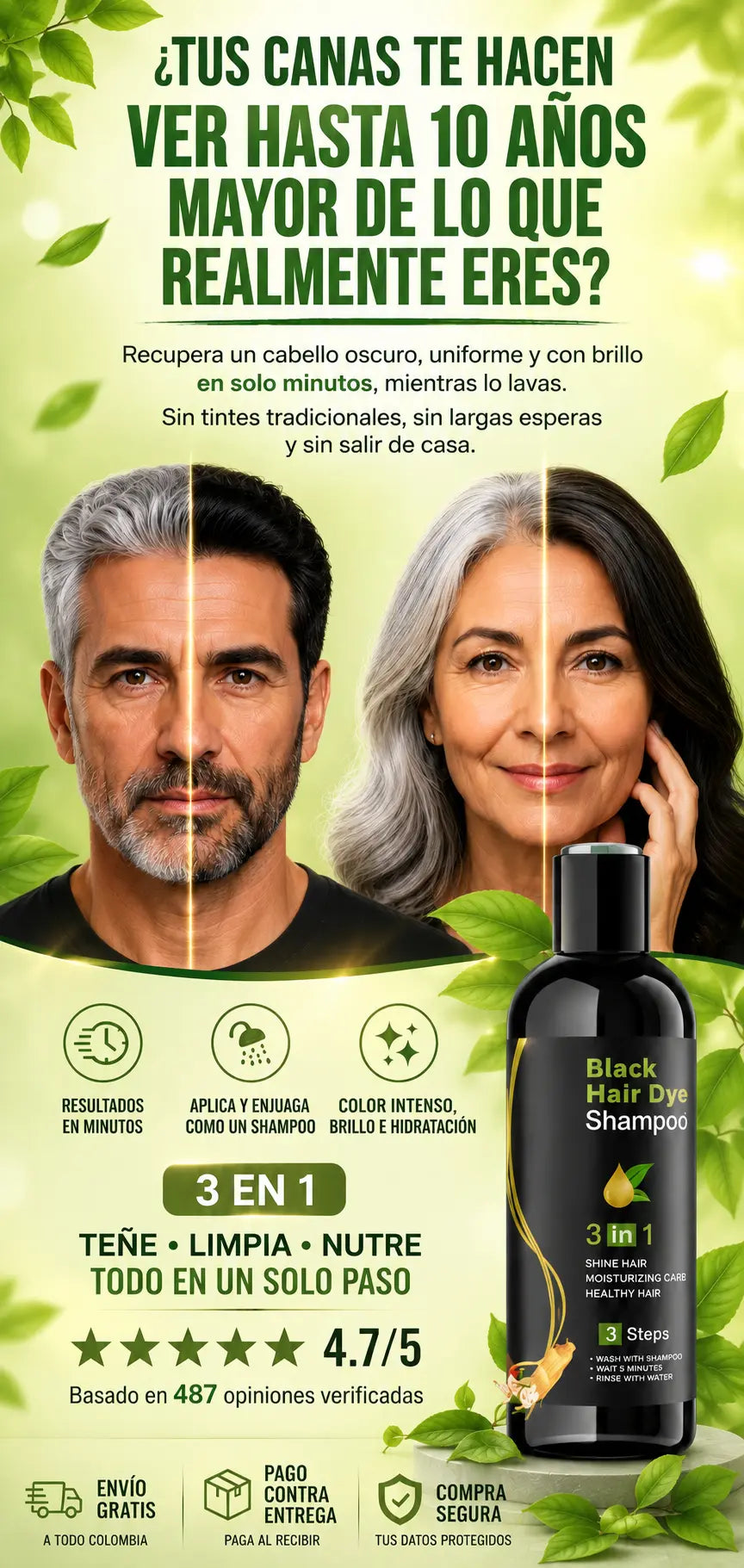 . Black Hair Dye Shampoo 3 en 1 ✅