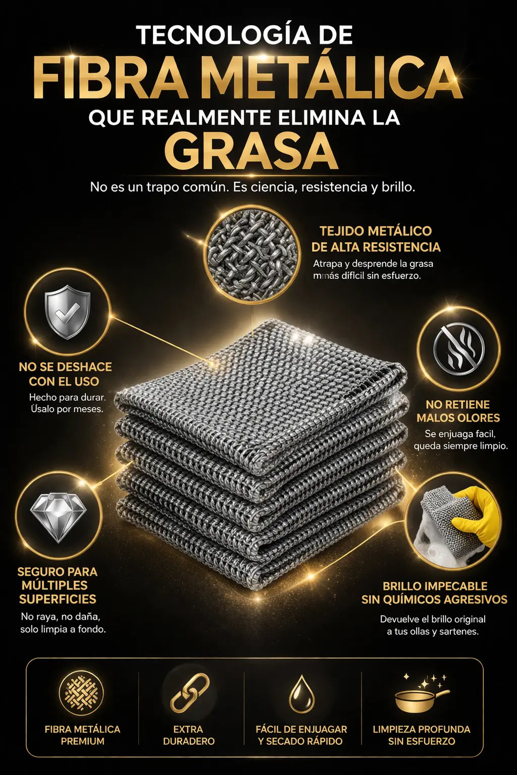 Paños Metálicos Antirayones – Elimina Grasa Difícil Sin Esfuerzo