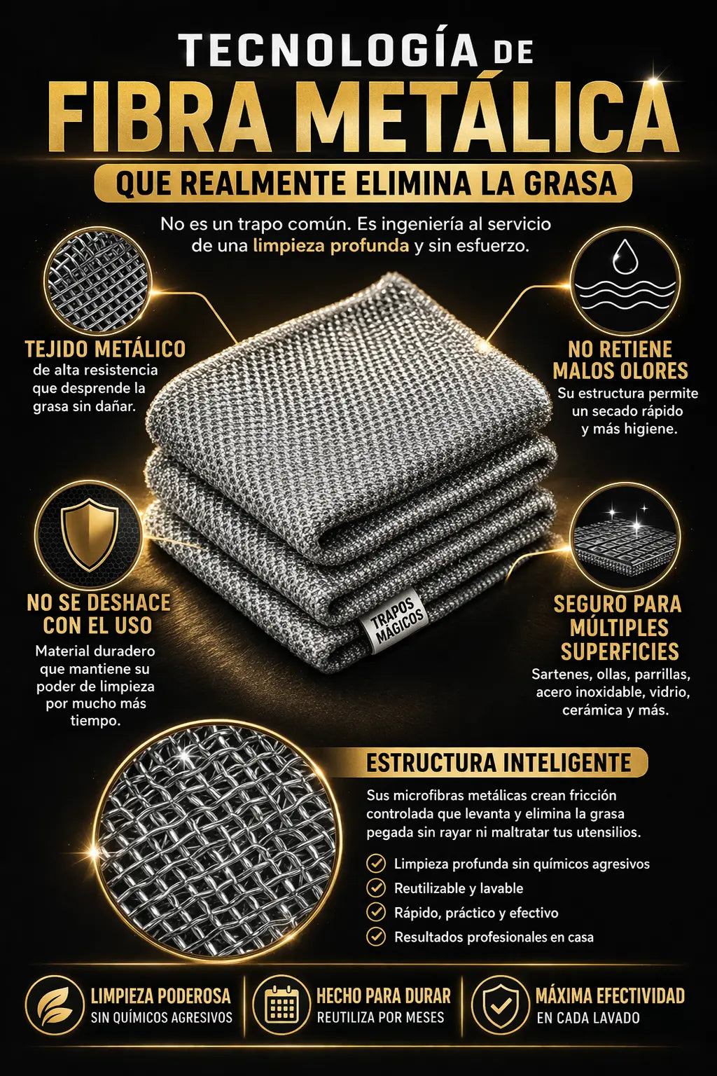 Paños Metálicos Antirayones – Elimina Grasa Difícil Sin Esfuerzo